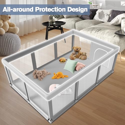 Large Baby Playpen for Babies and Toddlers, Playpen 74×50, Large Baby Play Yards Indoor & Outdoor, Sturdy Safety Baby Play Pen with Soft Breathable Mesh, Toddlers Activity Center with Anti-Slip Base