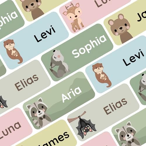 – Personalized Name Labels for Kids (120) – Waterproof & Durable Stickers for Clothing, School & Daycare Items - Forest Animals