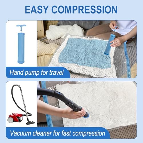 10 Pack Medium Vacuum Storage Bags with Hand Pump, Plastic Packaging Bags, 80% Space Saver Vacuum Seal Bags for Clothing, Travel Lugggage, Blankets, Comforters