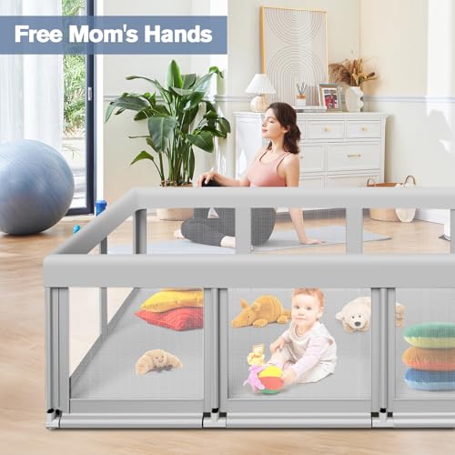 Large Baby Playpen for Babies and Toddlers, Playpen 74×50, Large Baby Play Yards Indoor & Outdoor, Sturdy Safety Baby Play Pen with Soft Breathable Mesh, Toddlers Activity Center with Anti-Slip Base