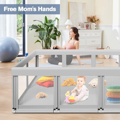 Large Baby Playpen for Babies and Toddlers, Playpen 74×50, Large Baby Play Yards Indoor & Outdoor, Sturdy Safety Baby Play Pen with Soft Breathable Mesh, Toddlers Activity Center with Anti-Slip Base
