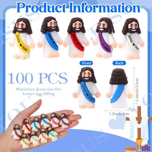 Bememo 100 Pcs Little Jesus Figures Jesus Loves You Original Design Rubber Pocket Toys Little Figures to Hide and Seek Sunday School Religious Party Share Gifts(Vibrant Color)