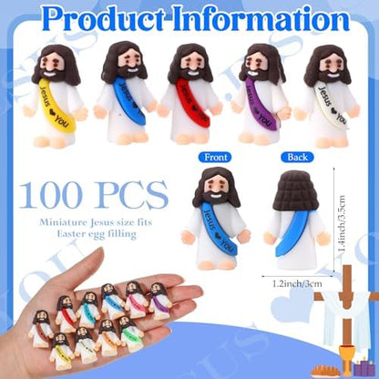 Bememo 100 Pcs Little Jesus Figures Jesus Loves You Original Design Rubber Pocket Toys Little Figures to Hide and Seek Sunday School Religious Party Share Gifts(Vibrant Color)