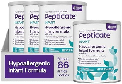 Pepticate Baby Formula, Hypoallergenic Powdered Infant Formula for Cow Milk Allergy, with Omega 3 DHA, ARA, Iron & Prebiotics, 13.2oz (Pack of 4)