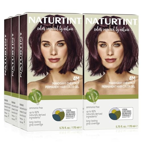 Naturtint 4M Mahogany Chestnut Permanent Hair Color (Pack of 6), Ammonia Free, Vegan, Cruelty Free, up to 100% Gray Coverage, Long Lasting Results (Packaging may vary)
