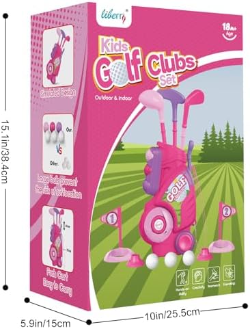 Liberry Toddler Golf Set for 1 2 3 4 Years Old, Upgraded Kids Golf Cart with Unique Shoulder Strap Design, Indoor and Outdoor Golf Toys for Boys Girls (Pink)