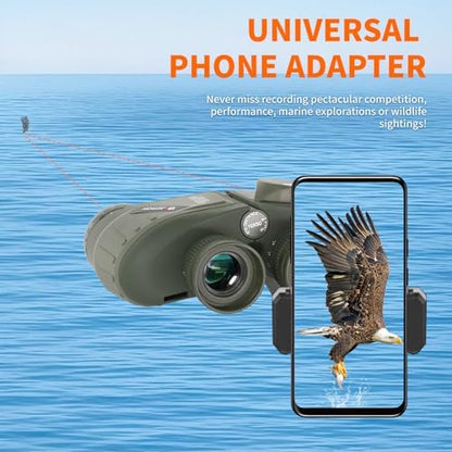 10X50 Marine Binoculars with Rangefinder Compass,Phone Adapter,Strap,BAK4 Lens,Shockproof Military Tacticle IPX7 Floating Waterproof Binocular for Adults Sailing Boating Hunting Birdwatching