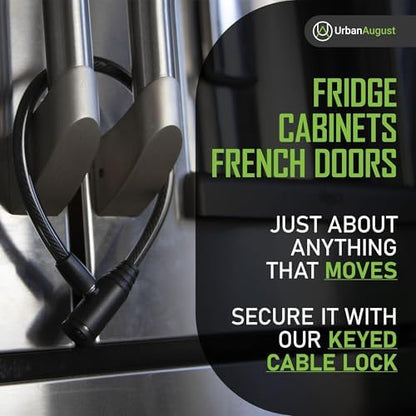 Urban August Child-Proof Refrigerator Lock for Kids & Adults - Lock for French Door Fridge and Cabinet (Regular, Black - 2 Pack)