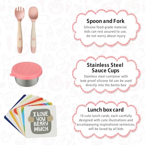 Bento Lunch Box for Kids with 12oz Soup Thermo Leak-Proof Lunch Food Container with 5 Compartment Thermo Hot Food Jar and Insulated Lunch Bag for Kid Toddler Girls Boys to School