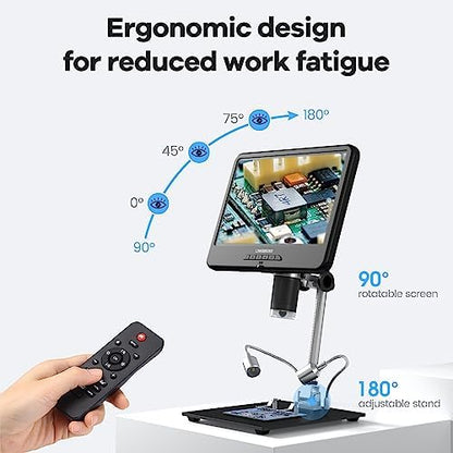 LM210 10.1'' LCD Coin Digital Microscope Full View for Error Coins, Soldering Microscope Camera for Electronics Repair, 260X Adults Coin Magnifier with Lights, [12.6'' Microscope Stand] 32G