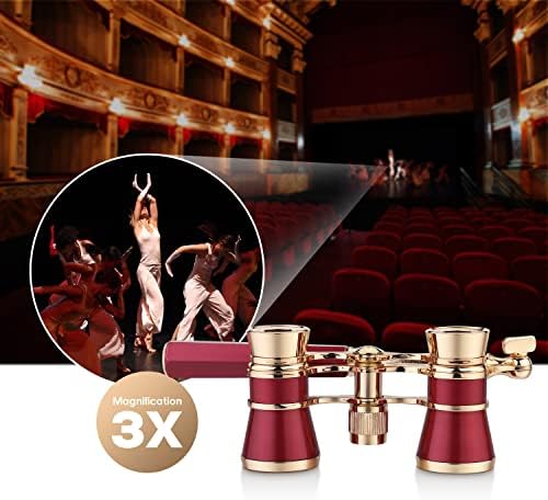 Aomekie Opera Glasses Binoculars 3X25 Theater Glasses Mini Binocular Compact with Handle for Adults Women in Musical Concert（Red）