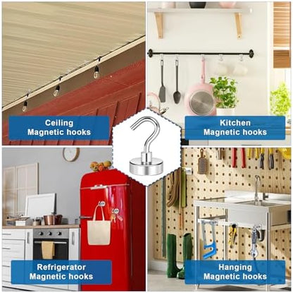 LOVIMAG Neodymium Strong Magnetic Hooks,30Lbs Rare Earth Magnets Heavy Duty with Hook for Refrigerator,Ceiling Magnets for Hanging,Cruise,Curtain and Kitchen etc- 45 Pack