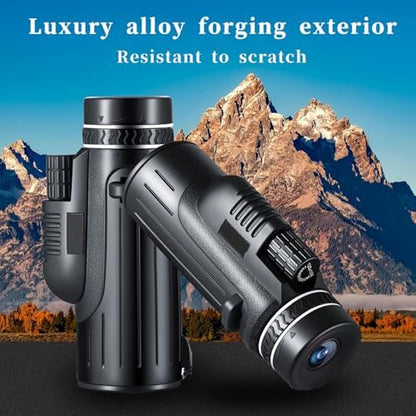 80x100 HD Monocular Telescope for Smartphone with Tripod & Phone Holder - High Magnification BAK4 Prism Lens, Waterproof Compact Design for Bird Watching/HikingHunting/Stargazing/Outdoor (Black)