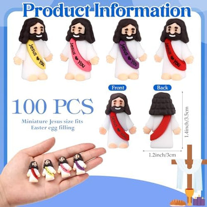 Bememo 100 Pcs Little Jesus Figures Jesus Loves You Original Design Rubber Pocket Toys Little Figures to Hide and Seek Sunday School Religious Party Share Gifts(Bright Colors)