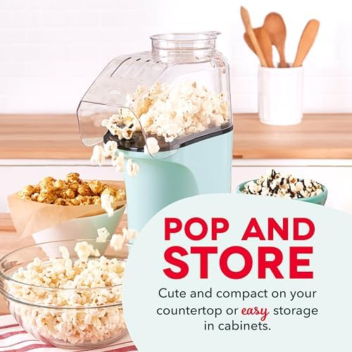 DASH Hot Air Popcorn Popper Maker with Measuring Cup to Portion Popping Corn Kernels + Melt Butter, 16 Cups - Aqua