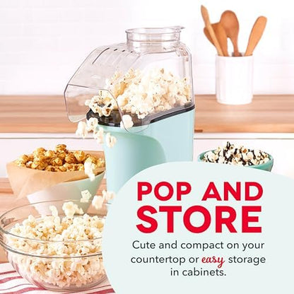 DASH Hot Air Popcorn Popper Maker with Measuring Cup to Portion Popping Corn Kernels + Melt Butter, 16 Cups - Aqua