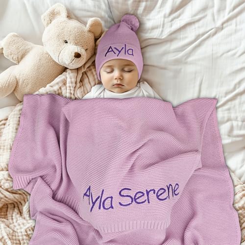 Personalized Baby Blanket, 100% Organic Certified Cotton, Customized Swaddle Blanket with Name, Receiving Blankets for Boys and Girls, Perfect Custom Gifts for Newborns, Kids and Baby Showers