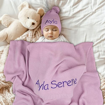 Personalized Baby Blanket, 100% Organic Certified Cotton, Customized Swaddle Blanket with Name, Receiving Blankets for Boys and Girls, Perfect Custom Gifts for Newborns, Kids and Baby Showers