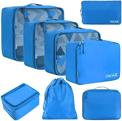 BAGAIL 8 Set Packing Cubes Luggage Packing Organizers for Travel Accessories-Light Blue