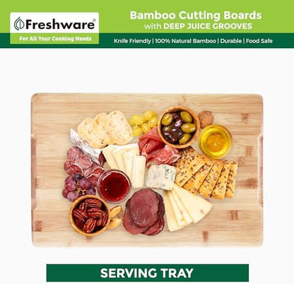Freshware 20 Inch 2XL Bamboo Cutting Boards for Kitchen, Stove Top Butcher Block, Extra Large Wooden Carving Board for Meat, Veggies, Charcuterie Board with Deep Juice Grooves (2XL, 20x14")