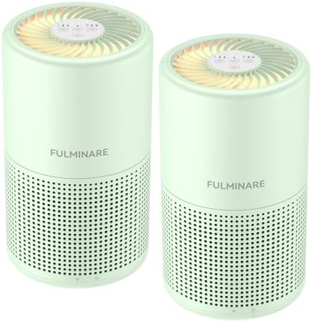 FULMINARE Air Purifiers for Home H13 True HEPA Air Filter Quiet Air Cleaner With Night Light Portable Small Air Purifier for Bedroom Office Living Room (Green 2 Pack)