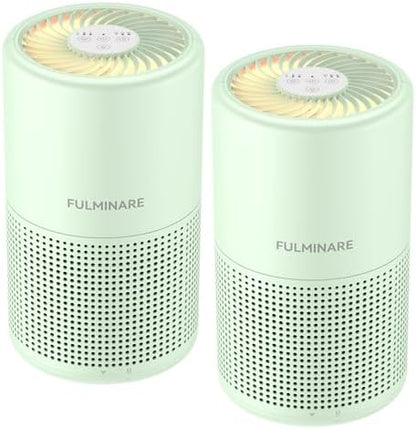 FULMINARE Air Purifiers for Home H13 True HEPA Air Filter Quiet Air Cleaner With Night Light Portable Small Air Purifier for Bedroom Office Living Room (Green 2 Pack)