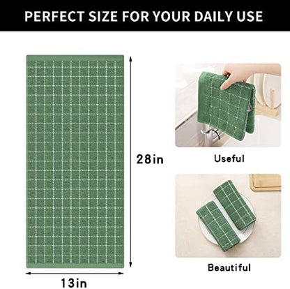 Homaxy 100% Cotton Terry Kitchen Towels(Grass Green, 13 x 28 inches), Checkered Designed, Soft and Super Absorbent Dish Towels, 4 Pack