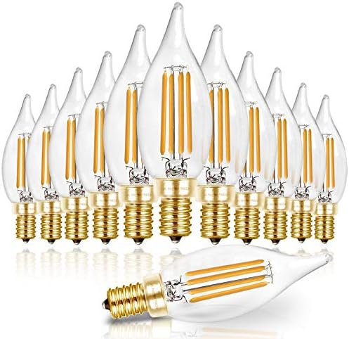 Hizashi 90+ CRI LED Candelabra Bulb 40W Equivalent E12 LED Bulb Dimmable 2700K Soft Warm White, Chandelier Light Bulbs, 4W 450LM Flame Tip CA10 Candle Light Bulbs, UL Listed - 12 Pack