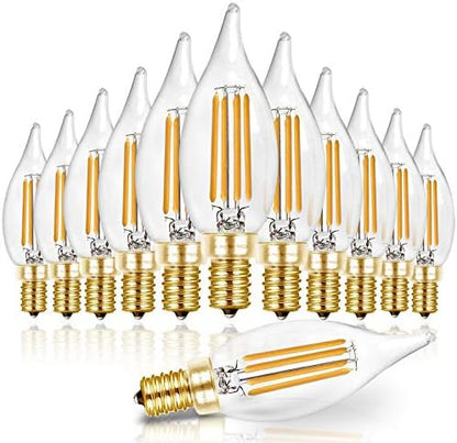 Hizashi 90+ CRI LED Candelabra Bulb 40W Equivalent E12 LED Bulb Dimmable 2700K Soft Warm White, Chandelier Light Bulbs, 4W 450LM Flame Tip CA10 Candle Light Bulbs, UL Listed - 12 Pack
