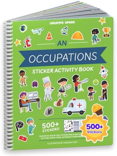 Sticker Book for Kids 2-4, 500+ Kid Stickers, When I Grow Up by Cupkin, 12 Coloring Pages, 12 Side by Side Scenes, Fun Toddler Travel Activity Coloring and Sticker Books for Kids Ages 4-8 + 8-10