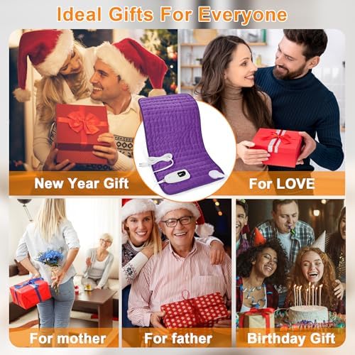 Heating Pad-Electric Heating Pads for Back,Neck,Abdomen,Moist Heated Pad for Shoulder,Knee,Hot Pad for Arms and Legs,Dry&Moist Heat & Auto Shut Off(Purple, 12''×24'')