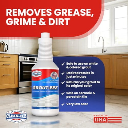 Clean-eez Grout-eez Super Heavy-Duty Grout Cleaner - Powerful Tile and Floor Stain Remover for Bathroom, Kitchen, and More - 32 oz.
