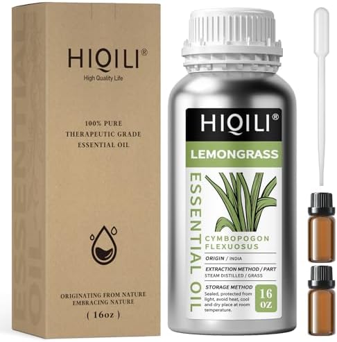 HIQILI 16 Fl Oz Lemongrass Essential Oil, 100% Pure Natural Undiluted for Diffuser, Hair