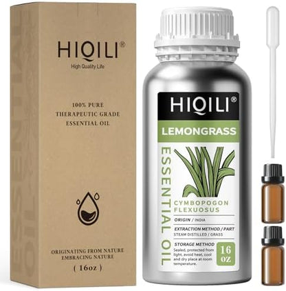 HIQILI 16 Fl Oz Lemongrass Essential Oil, 100% Pure Natural Undiluted for Diffuser, Hair