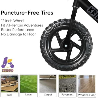 KRIDDO Toddler Balance Bike 2 Year Old, Age 24 Months to 5 Years Old, 12 Inch Push Bicycle with Customize Plate (3 Sets of Stickers Included), Steady Balancing, Gift Bike for 2-3 Boys Girls, Night