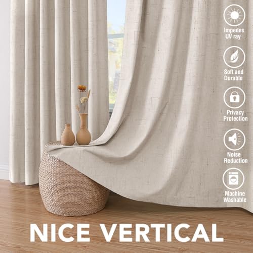 H.VERSAILTEX Linen 100% Blackout Curtains for Bedroom Full Light Blocking Curtains, Textured Window Curtain for Living Room 84 inch Grommet, Energy Efficient Curtains White Liner(2 Panels, Natural)