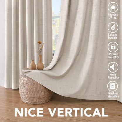 H.VERSAILTEX Linen 100% Blackout Curtains for Bedroom Full Light Blocking Curtains, Textured Window Curtain for Living Room 84 inch Grommet, Energy Efficient Curtains White Liner(2 Panels, Natural)