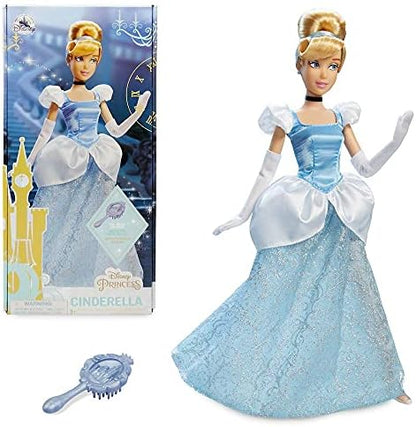 Disney Store Official Disney Princess Classic Doll (Cinderella), 11 Inches, Includes Brush with Molded Details, Fully Posable Toy in Classic Outfit - Disney Princess Toys for Girls