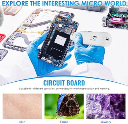 Wireless Digital Microscope, Skybasic 50X-1000X Magnification WiFi Pocket Handheld Microscopes with Stand HD USB Microscope Camera Compatible with iPhone Android iPad Windows Mac Computer (White)