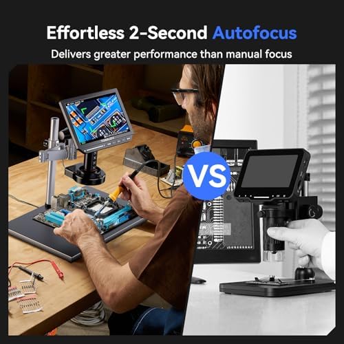 TOMLOV 4K Autofocus Microscope TM4K-AF Max, 10.1" HDMI Digital Microscope with Spin Flex Arm, Micro Soldering Microscopes for Electronics Repair, 52MP Error Coin Micro Scope Full View, Ring Light, 64G
