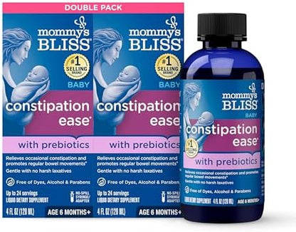 Mommy's Bliss Constipation Ease with Prebiotics, Promotes Bowel Movements, Gentle & Safe, No Harsh Laxatives, Age 6 Months+, 4 Fl Oz (Pack of 2)