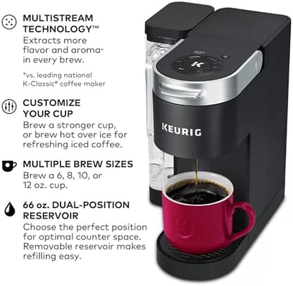 Keurig K-Supreme Single Serve K-Cup Pod Coffee Maker, MultiStream Technology, 4 Brew Sizes, 66oz Dual-Position Removable Reservoir, Black (Renewed)