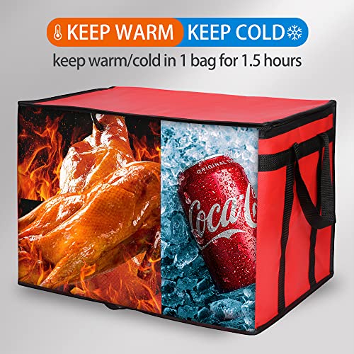 Bodaon Insulated Food Delivery Bag for Pizza Delivery, Grocery- Cooler Bag, Food Warmers for Parties, Catering Supplies for Doordash, Thermal Bags for Cold and Hot Food Carrier (Red, XXX-Large, 1-Pack