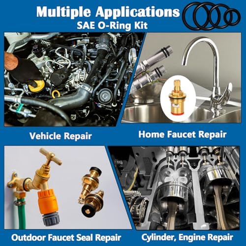 407 Pcs Universal SAE O Ring Assortment Kit，32 Inch Sizes Standard Nitrile Rubber O'ring Set for Automotive Hydraulic Faucet Professional Plumbing Pressure Washer Air or Gas Sealing Repair