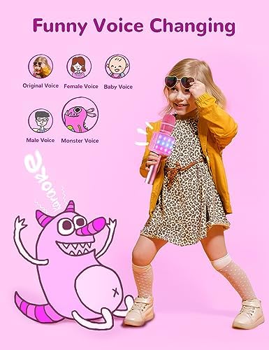 Amazmic Toys for Girls, Kids Karaoke Microphone Toddler Microphone for Kids with Lights, Birthday Gift for Girls, Boys Toy Age 3 4 5 6 7 8 9 10-14+(Pinkcolor)
