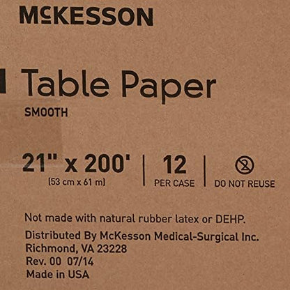 McKesson Medical Exam Table Paper [12 Rolls] – Bed Table Sheet Cover for Diaper Changing, Waxing, Nursing, Chiropractor, Patternmaking, Tracing - Premium Smooth Paper Roll - White, 21 in x 200 ft