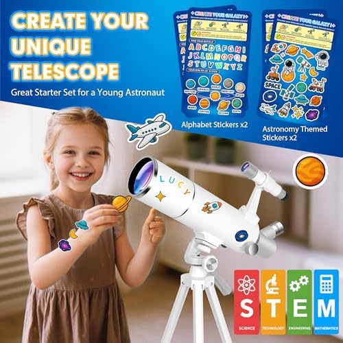 Hawkko Telescope for Adults & Kids – 80mm Aperture 500mm Telescopes for Adults Astronomy, (20X-150X) Portable Refractor Telescope Kit for Beginners with Decorate Stickers, AZ Tripod, Phone Adapter