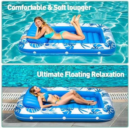 Pool Floats Inflatable Tanning Pool Lounger Float, 71" x 48" Large Pool Floats Adult with Pillow & Drink Holder,Sunbathing Water Lounge Floaties Tub Raft for Lake, Backyard, Beach Pool Party