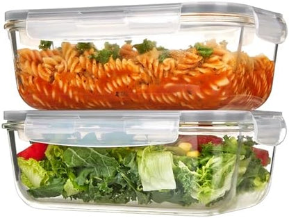 Vtopmart 2Pack 1860ml/ 63oz Large Glass Storage Containers with Lids, Meal Prep Food Container Set with Snap Airtight Lid for Baking, Microwave, Oven, Leak Proof, for Freezer, Dishwasher, Grey