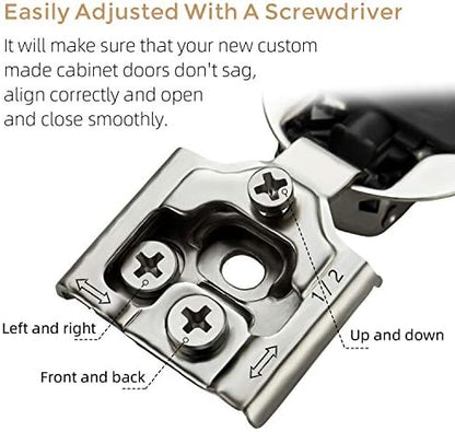 Ravinte 60 Pack (30 Pairs) 1/2 Inch Overlay Soft Close Hinges for Kitchen Cabinets - Satin Nickel Hidden Concealed Hinge, Stainless Steel, Self Closing